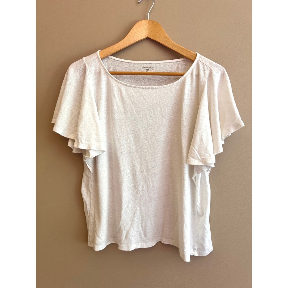 Garnet Hill White Linen Modal Flutter Sleeve Scoop Neck Summer Top Size S